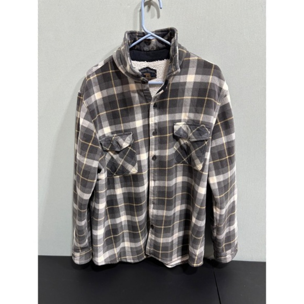Freedom Foundry Sherpa Lined Flannel Shirt Jacket Gray Plaid Men's - Picture 1 of 10
